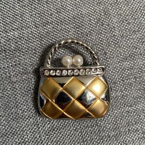 Silver & Gold Hand Bag Brooch